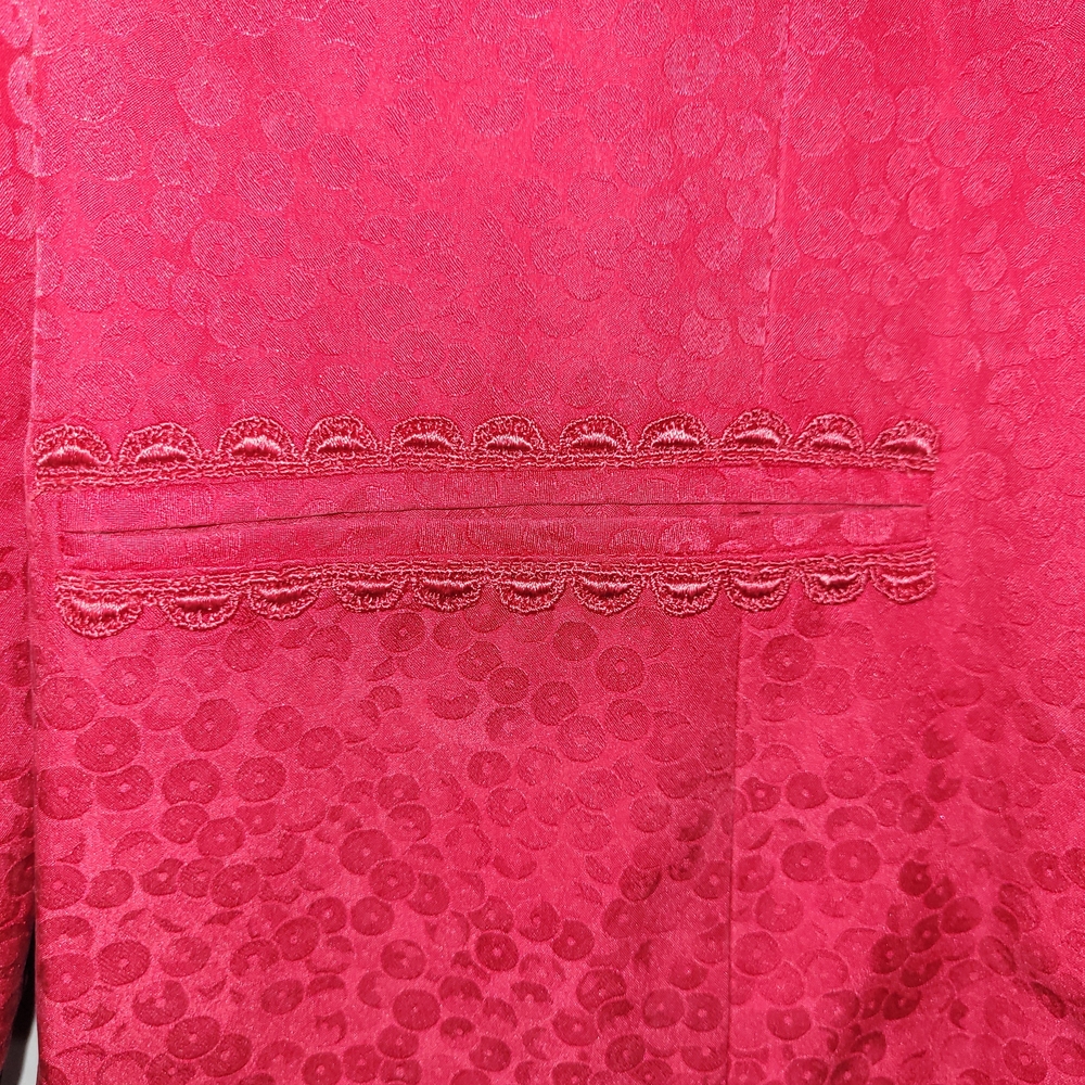 Vintage Silk Skirt Suit Anne Crimmins Hong Kong Red Jacquard Set 8 - Picture 5 of 15